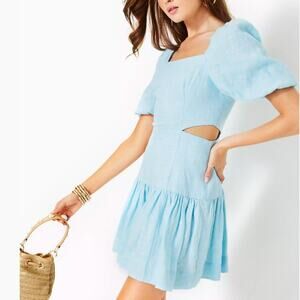 NWT Lilly Pulitzer Press to zoom Kylanne Linen Dress Hydra Blue 10